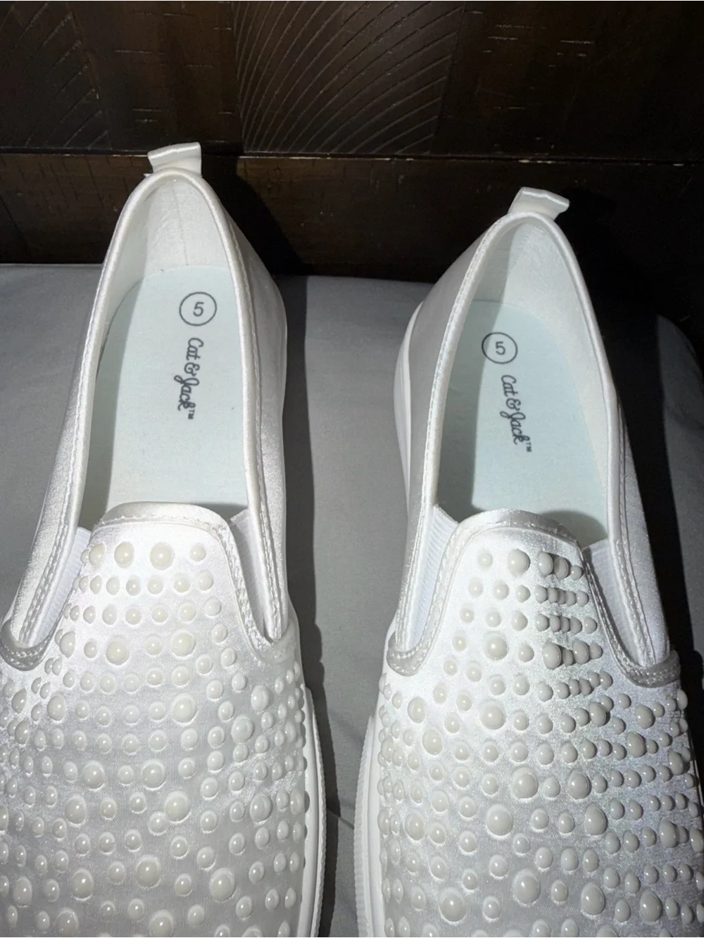 Cat & Jack White Slip-On Moccasins with Pearl-Like Studs